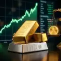 A professional display of 24K Gold biscuits and Silver bars with a price ticker.