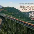 The Vande Bharat Express train traveling through the scenic landscapes of Jammu and Kashmir. Image Source:X/@AshwiniVaishnaw