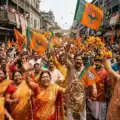 BJP supporters celebrating the historic victory in the West Bengal 2026 Assembly Elections in Kolkata. Representative Image