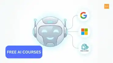 Minimalist graphic showing Free AI Courses by Google and Microsoft 2026 - Akhand News.
