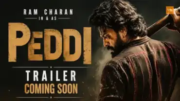 Ram Charan Peddi movie poster 2026 with intense action look and trailer announcement