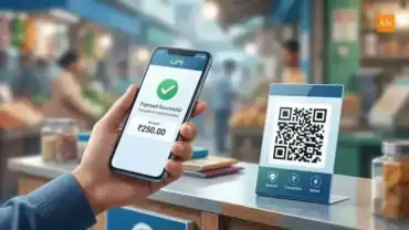 UPI payment 2026 new rules smartphone QR code digital transaction India. illustration