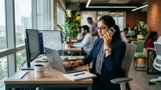 Indian professional using AI-powered digital tools and automation technology for daily productivity and workflow management.