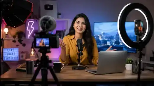 Content creators producing digital entertainment content in a modern studio environment.