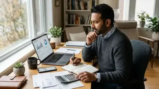 Professional reviewing personal finances and tracking everyday expenses to improve long-term savings representative image.