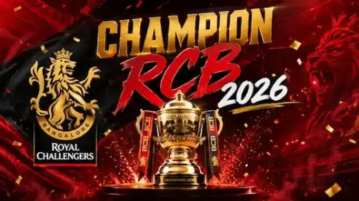 Royal Challengers Bengaluru players celebrating after winning the IPL 2026 championship.