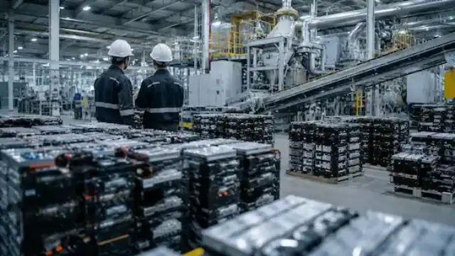 Modern battery recycling facility representing India's growing critical minerals and clean energy industry.