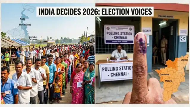 Long queues of voters at a polling booth in Paschim Medinipur, West Bengal.
