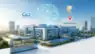 A 3D architectural render of the futuristic Adani AI Data Centre hub in Visakhapatnam with solar panels.  Representative Image