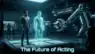 Futuristic movie set showing a human actor standing next to a photorealistic AI digital double with neural rendering interface – Akhand News 2026 Analysis.