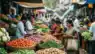 Indian economy inflation concept with vegetables and shopper in local market