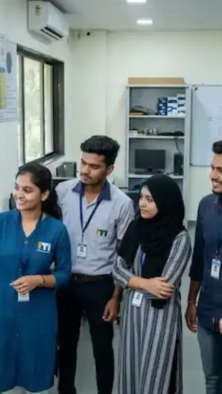 A realistic scene of young Maharashtrian students in a modern, well-lit tech lab at a state college, learning Artificial Intelligence modules on a large screen as part of the Maharashtra AI Policy 2026 – Akhand News.