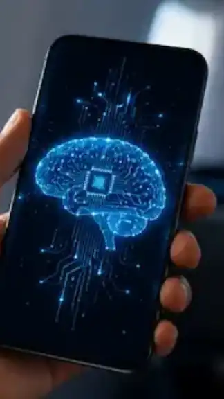 A passenger holding an AI-powered smartphone inside an airplane cabin, symbolizing the rise of on-device artificial intelligence and offline smart features in modern mobile technology.