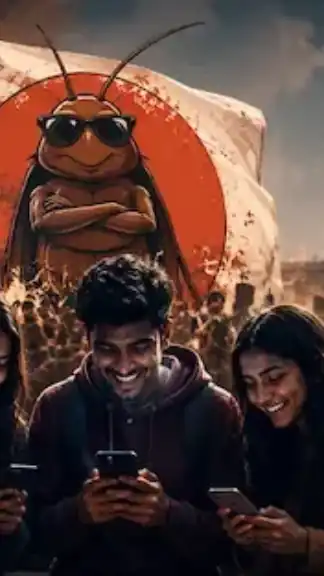 Young Indians using smartphones while a viral satirical political movement spreads through social media, symbolizing Gen-Z digital activism and meme-based political culture in India representative image.