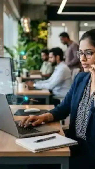 Indian professional using AI-powered digital tools and automation technology for daily productivity and workflow management.