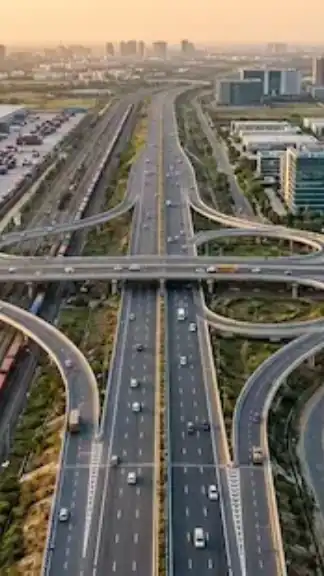 Modern transportation infrastructure including highways, railways and logistics networks supporting economic growth in India representative image.