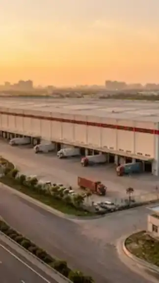 Modern logistics warehouse and distribution hub supporting India's growing supply chain and business infrastructure.