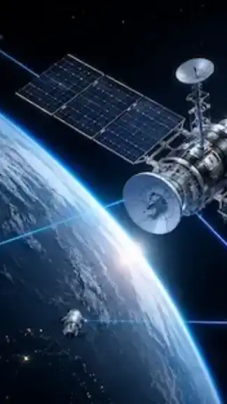Advanced space communication satellite connecting multiple spacecraft through a next-generation orbital network.