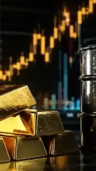 Gold bars and crude oil barrel representing rising commodity market prices amid global economic uncertainty.