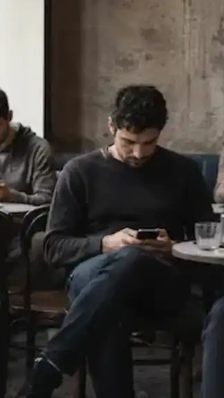 People sitting together in a café while individually focused on smartphones instead of real conversation.