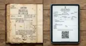 A visual comparison of historical 19th-century land registers and modern QR-coded digital property records as part of the Maharashtra Property Records Digitisation 2026 project – Akhand News.