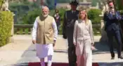 Prime Minister Narendra Modi and Italian PM Giorgia Meloni discussing the India-Italy defense partnership and strategic bilateral ties during their official high-level meeting. Photo Credit: Official X Handle / @narendramodi