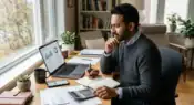 Professional reviewing personal finances and tracking everyday expenses to improve long-term savings representative image.