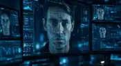 Digital screens displaying AI-generated facial analysis representing the growing challenge of deepfake technology.