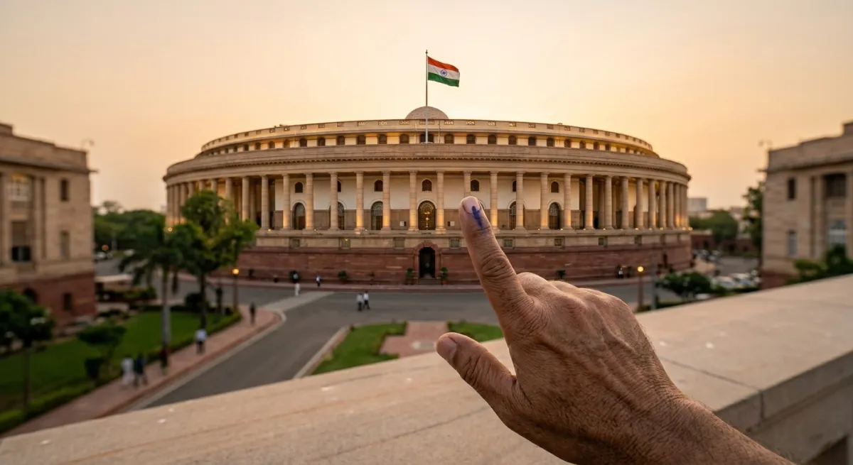 The Indian flag background representing democracy and elections in 2026.