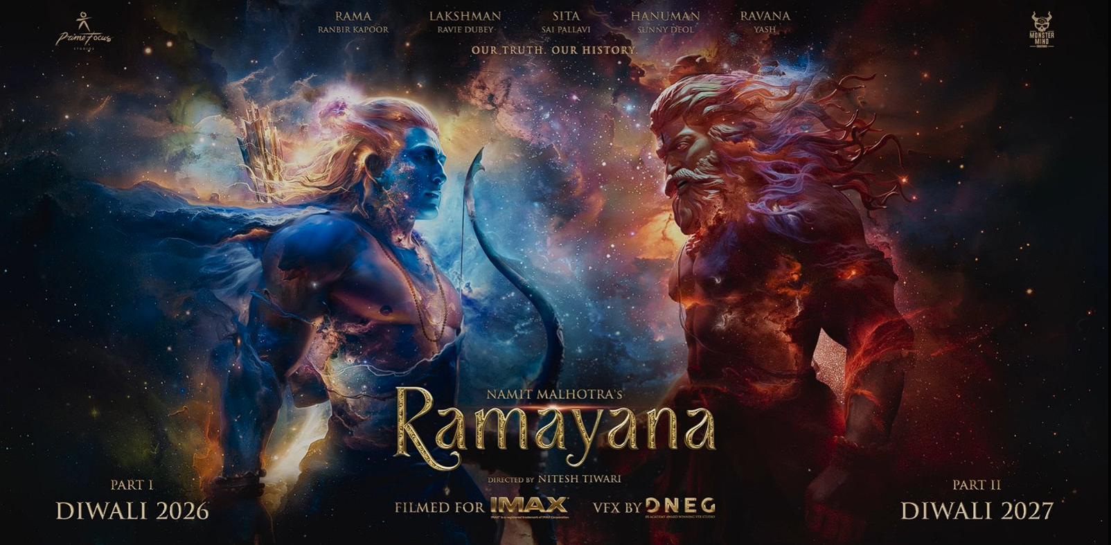 Epic Unveiled: Ranbir Kapoor and Sai Pallavi in the first teaser poster of ‘Ramayana: Part 1’. (Source: Official X Handle of the Production House/Makers)