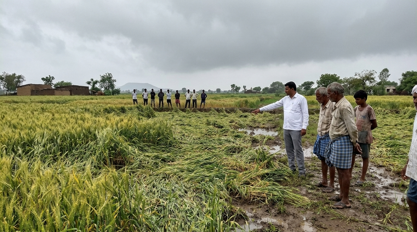 Union Agriculture Minister Shri Shivraj Singh Chouhan reviewing crop damage reports with officials Image Credit: Official Twitter Handle of Shri Shivraj Singh Chouhan (@ChouhanShivraj) / PIB.