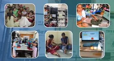 Women from Self-Help Groups (SHGs) sorting and upcycling clothes at Navi Mumbai TRF. Image Credit: PIB