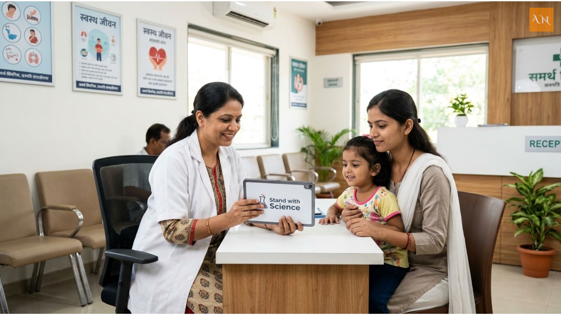Global health symbols and doctors collaborating under the World Health Day 2026 banner.