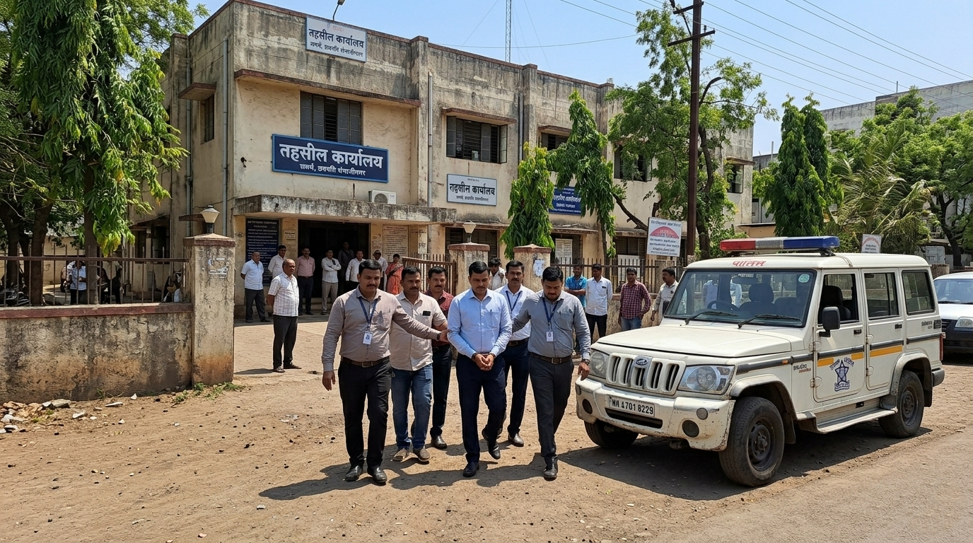 Anti-Corruption Bureau (ACB) logo with handcuffs on a table. Visual representation for news purpose only.