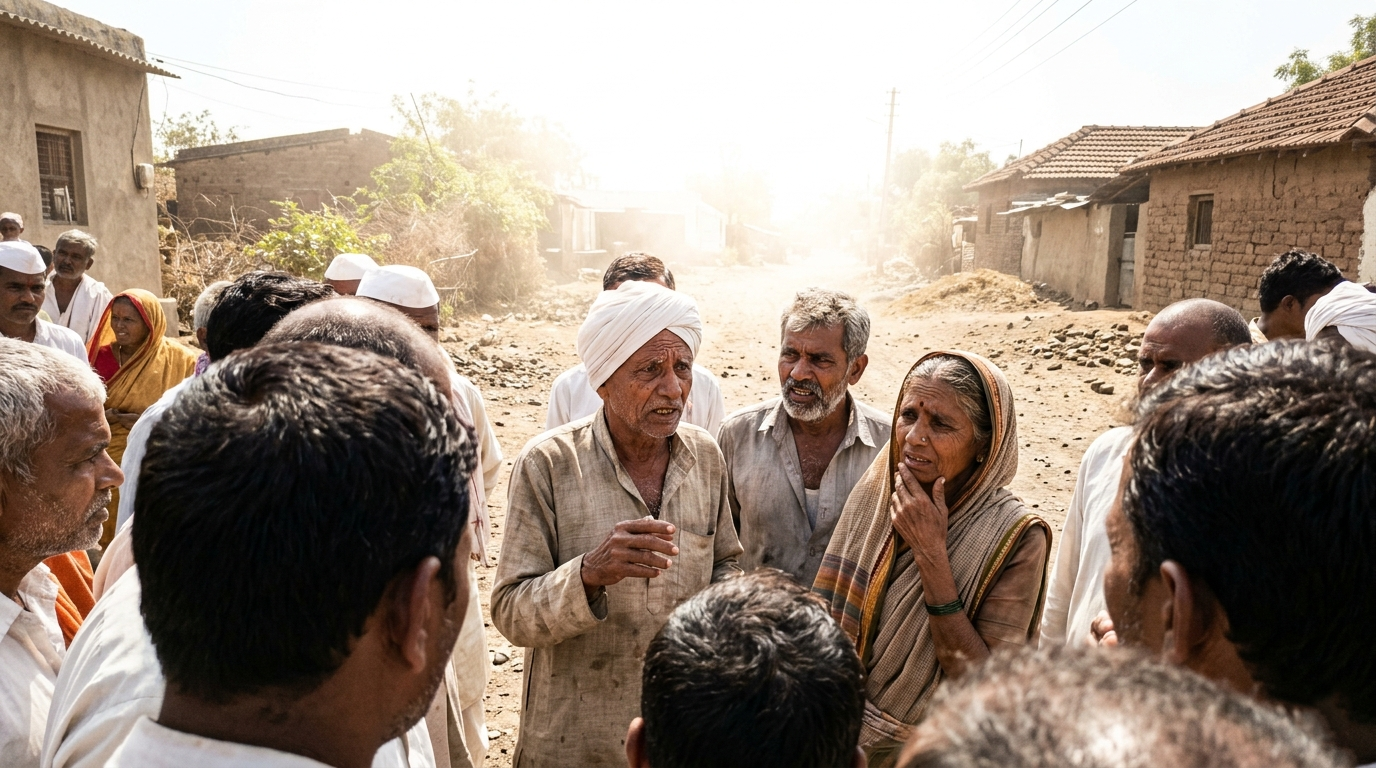 People gathered outside their homes in Maharashtra after feeling earthquake tremors. Illustrative image of wall cracks that are being reported from villages in Hingoli after the 4.7 magnitude earthquake.