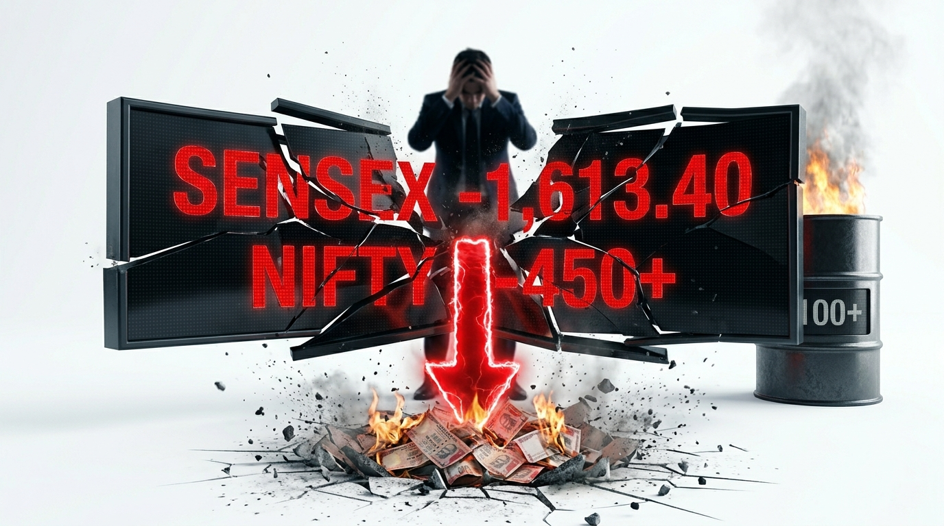 Red arrow pointing downwards on a digital stock market board.