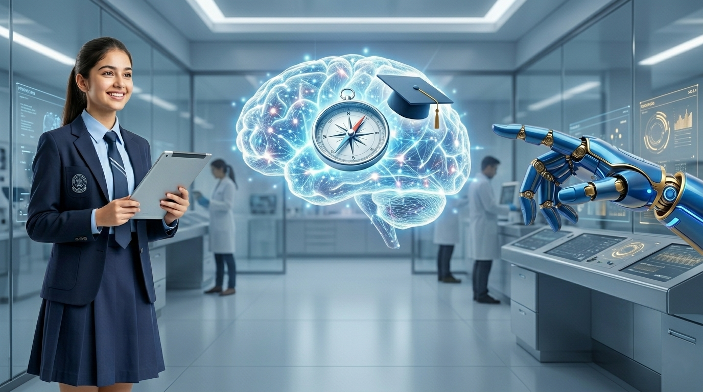 A student standing in front of an AI camera for attendance in a modern classroom.