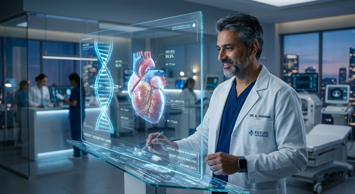 A futuristic medical scan showing AI-assisted heart health analysis. Representative Image