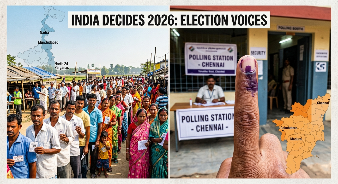 Long queues of voters at a polling booth in Paschim Medinipur, West Bengal.