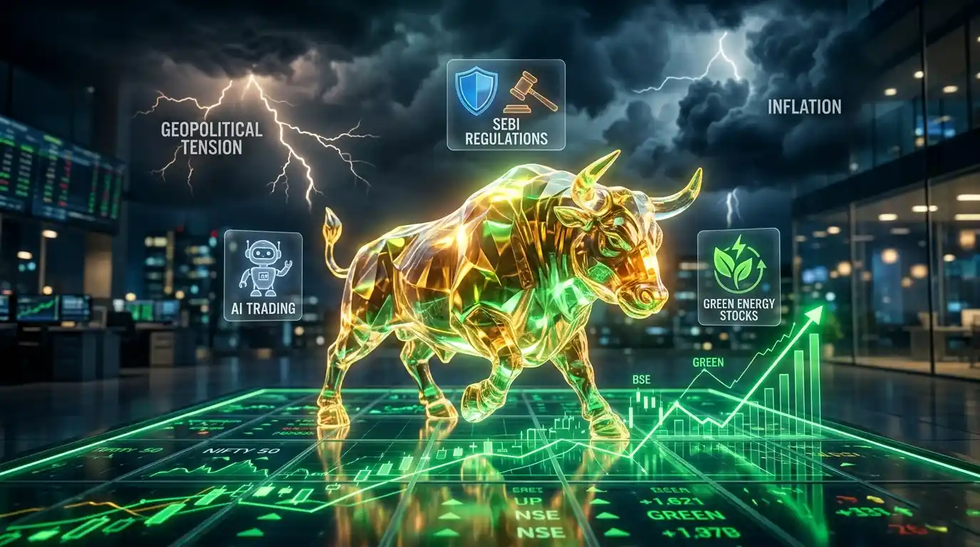 A professional trading screen showing Nifty 50 and Sensex charts with AI overlays.