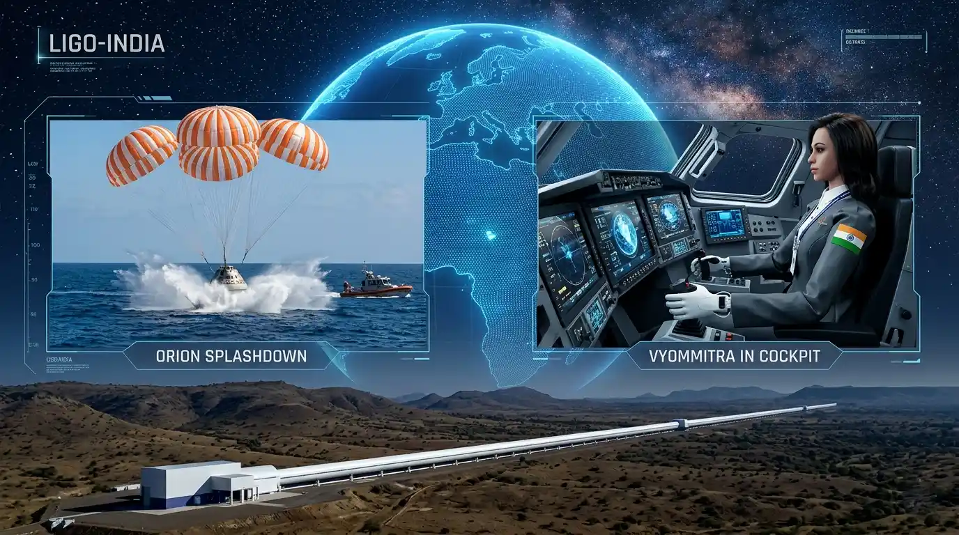 The Orion spacecraft splashing down in the Pacific Ocean after the Artemis II mission. Representative Image