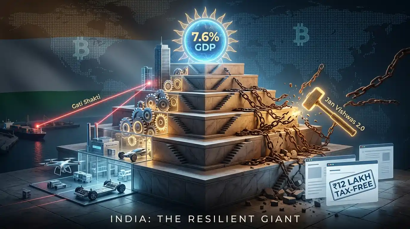 professional infographic comparing India's GDP growth rate with other major world economies in 2026. Representative Image