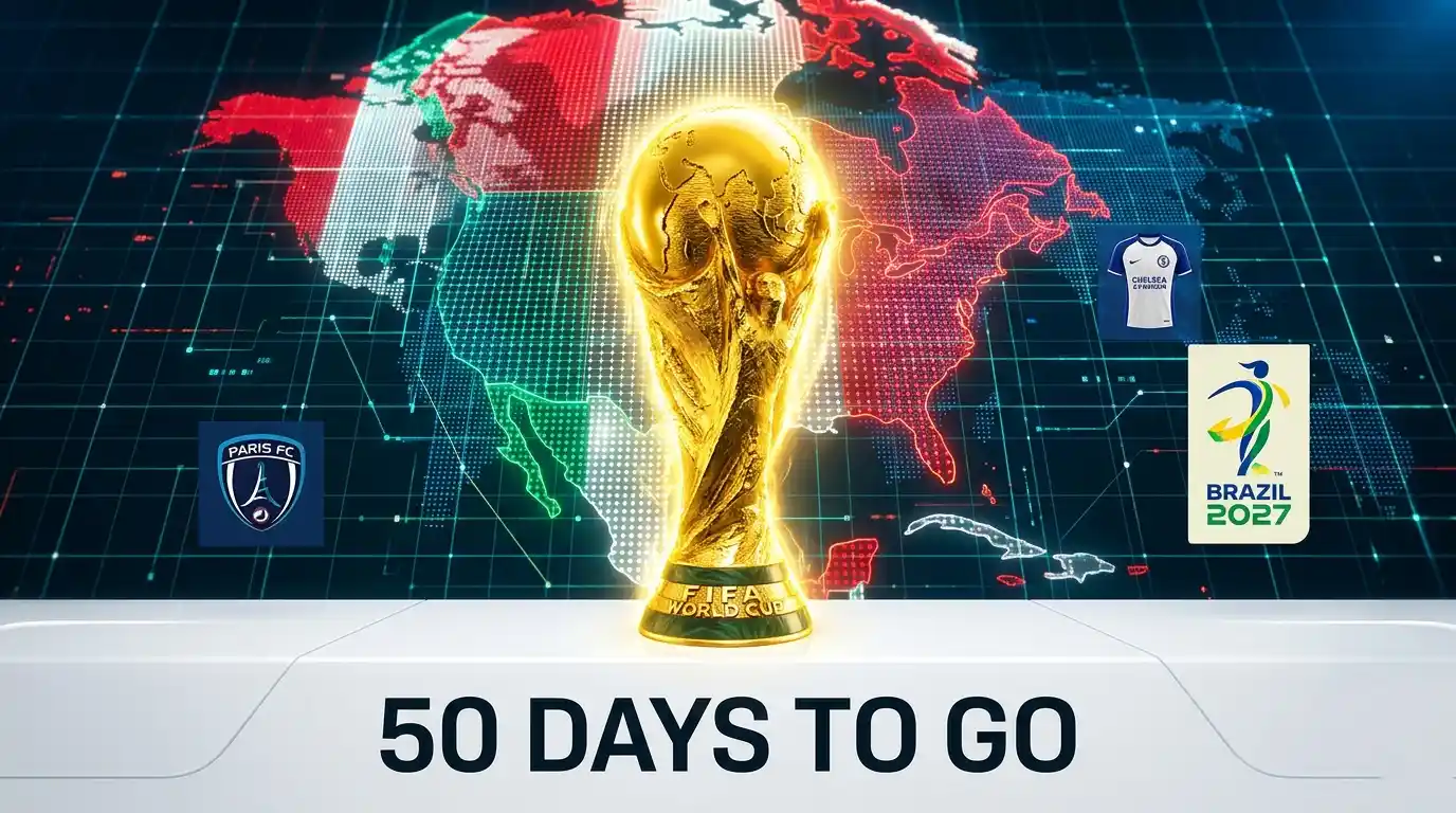 An infographic showing the countdown to the FIFA World Cup 2026 and the 3 host nations.