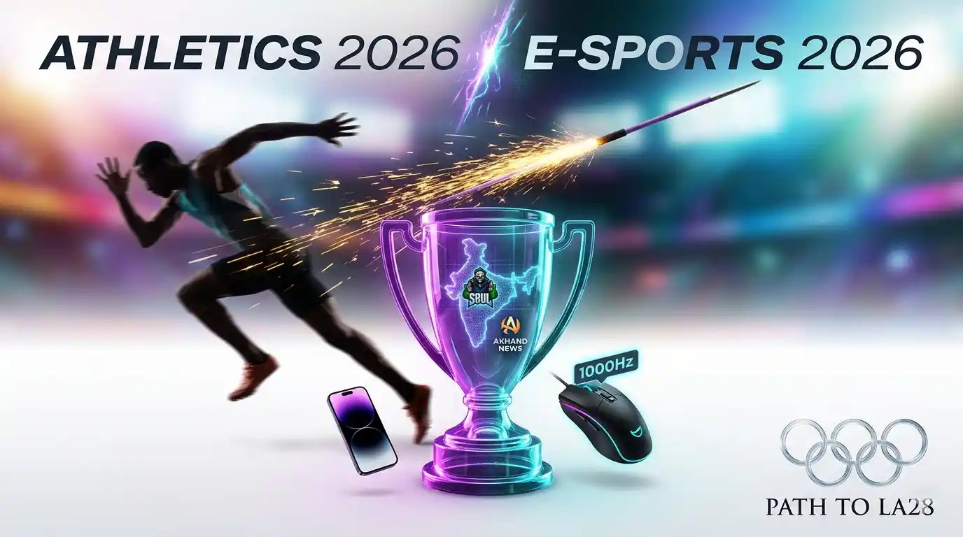 A vibrant collage of E-sports players holding trophies with game characters in the background.