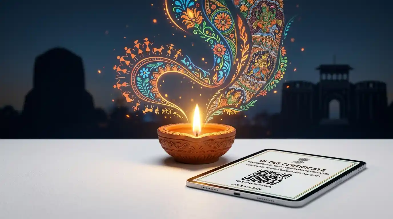 A vibrant tribal painting showing a tree of life with birds and animals in Sohrai style.