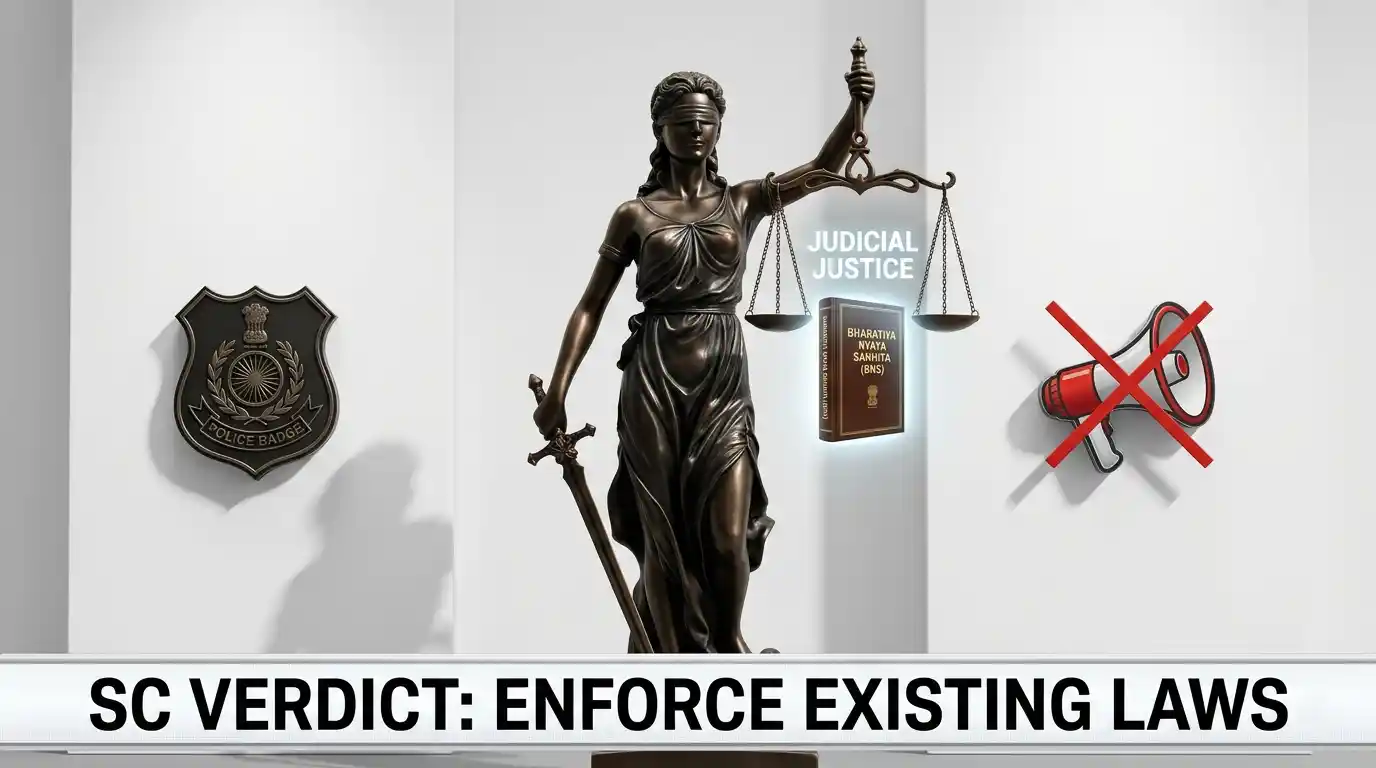 A close-up of the Gavel and the Constitution of India in a courtroom setting, representing the SC verdict. Representative Image