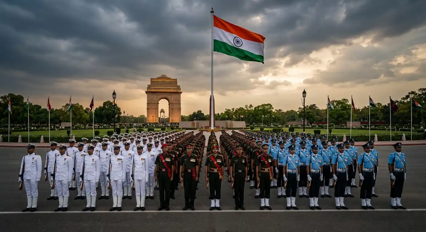 Indian Tri-service military personnel representing the unity and strength of Operation Sindoor. Representative Image