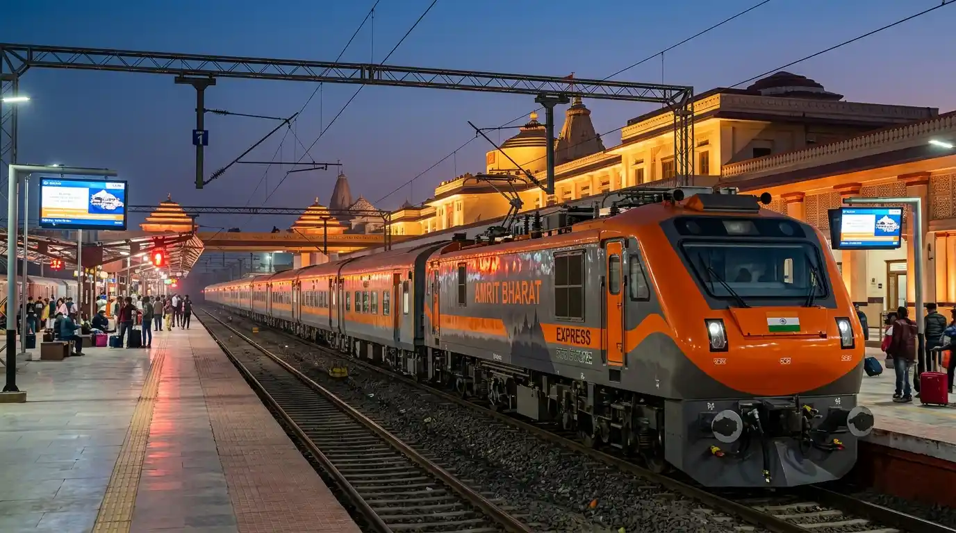 The new Amrit Bharat Express connecting Ayodhya and Mumbai at the Ayodhya railway station.
