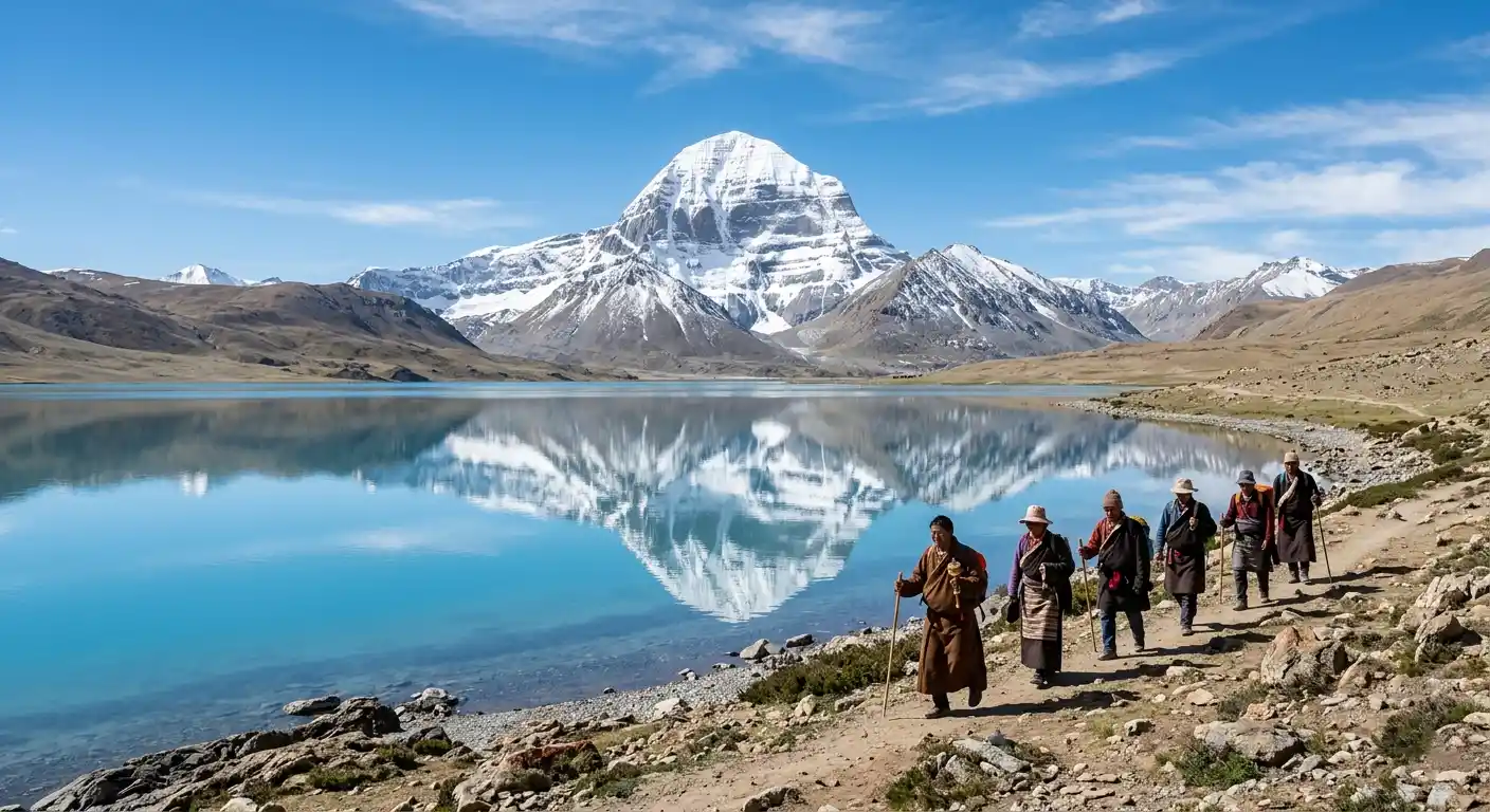 The majestic Mount Kailash and Lake Mansarovar, the destination for the resumed 2026 Yatra. Image Credit: Akhand News Creative Desk