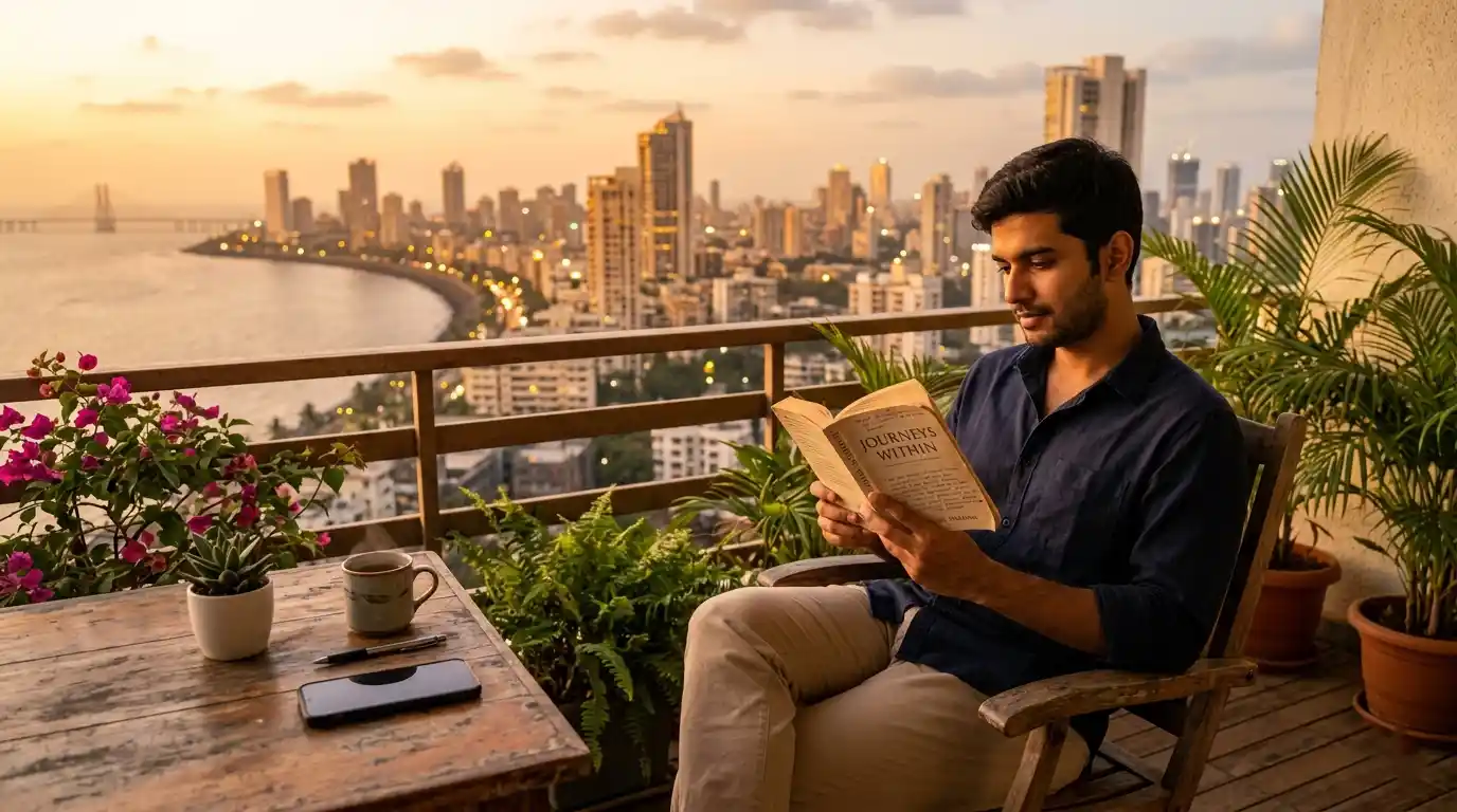 A person practicing a digital detox by reading a book and staying away from their smartphone. Representative Image